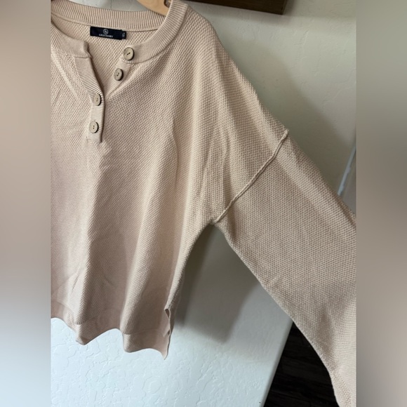 Lillusory|Tan neutral waffle knit sweatshirt with button details,Size XL•••Boho - Picture 5 of 12